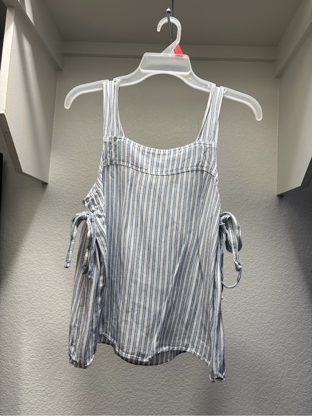 Striped Blue & White Tie-Side Sleeveless Top